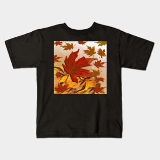 Autumn Leaf Design Orange, Rust & Yellow Background Beautiful Fall Design Kids T-Shirt